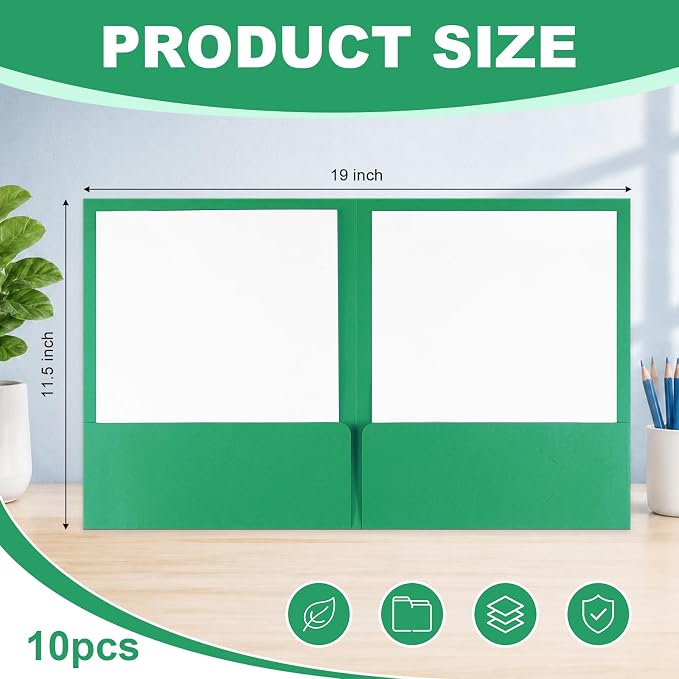 Kisston 10 Pack Executive Twin Pocket Folders Letter Size Green - Image 2