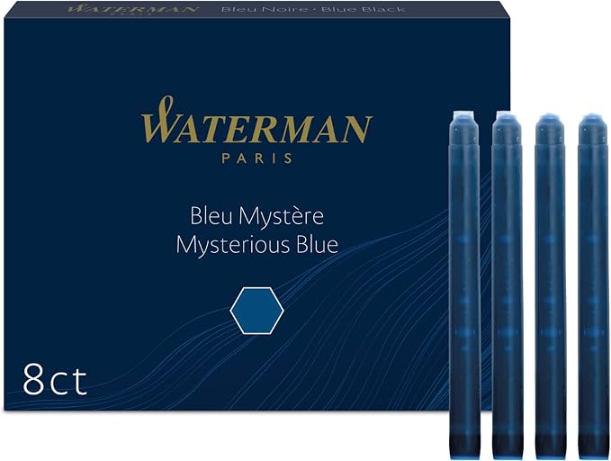 Waterman Fountain Pen Ink Cartridges, Mysterious Blue, Long Standard by Waterman