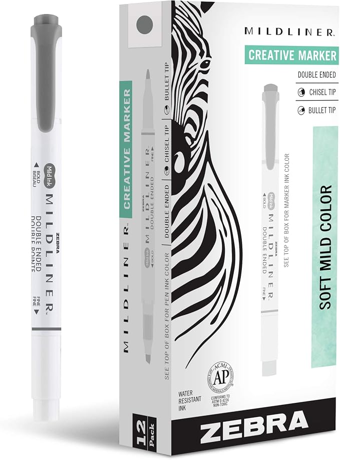 Zebra Pen Mildliner Dual-Tip Highlighters, Broad and Fine Tips, No Bleed by ZebraPen