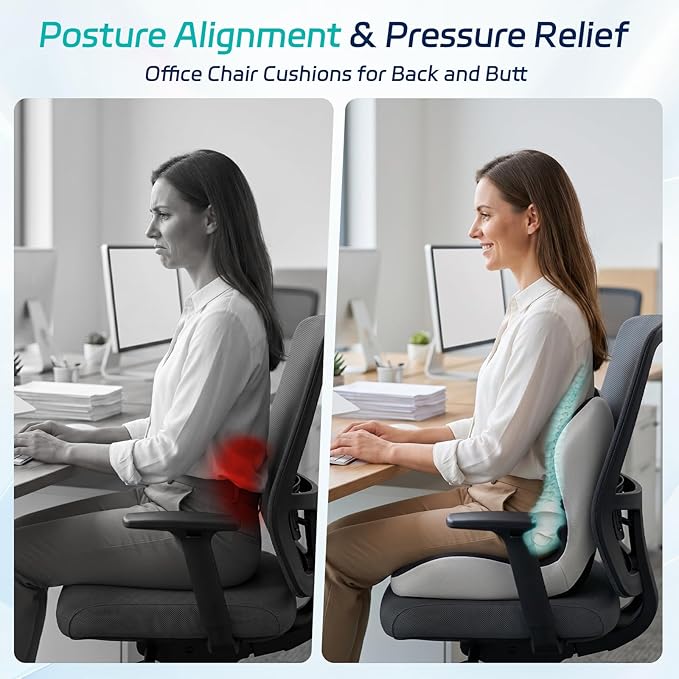 Back and Seat Cushion for Office, Back & Tailbone Pain Relief, Raised Cushion - Image 3