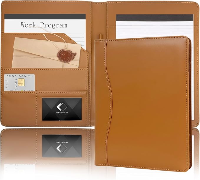 Leather Portfolio Binder 5 x 8, Mini Soft Leather Padfolio A5 Business Binder by Hehyxade