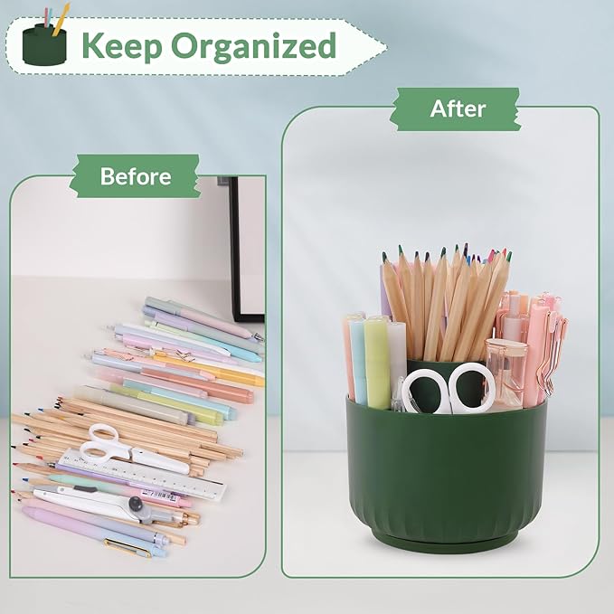 SKYDUE 360 Degree Rotating Desk Organizer, Dual-Purpose Pencil Pen Holder for Desk, Rotating Pencil Cup with Stickers, Office Supplies, Desk Decor for Office, School, Home-DeskLoop Office