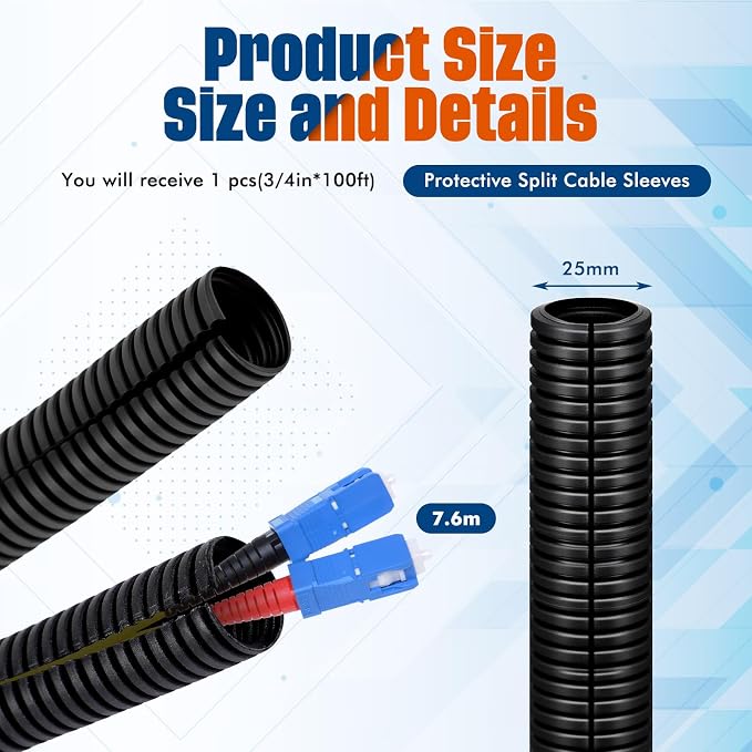 Sasylvia 3/4" x 100 ft Split Wire Loom Tubing Automotive Wire Loom Assortment - Image 2
