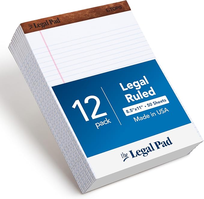 TOPS 8.5 x 11 3/4 Legal Pads, 12 Pack, The Legal Pad Brand, Wide Ruled by TOPSProducts