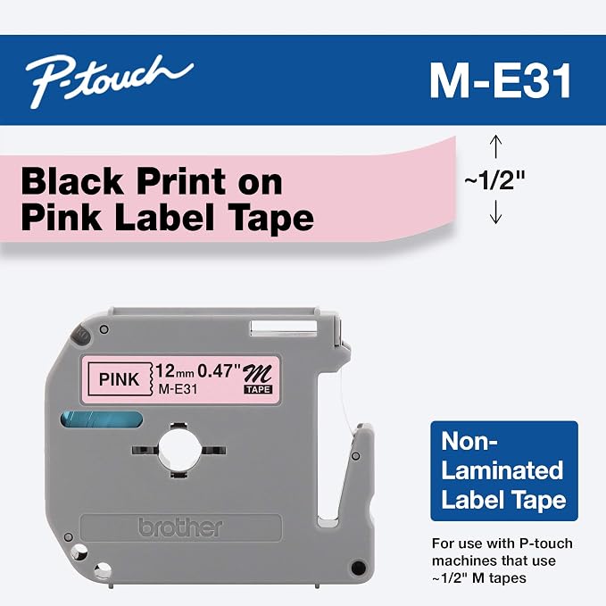 Brother 1/2 Inch x 26.2 Feet Black on Metallic Pink - Image 2