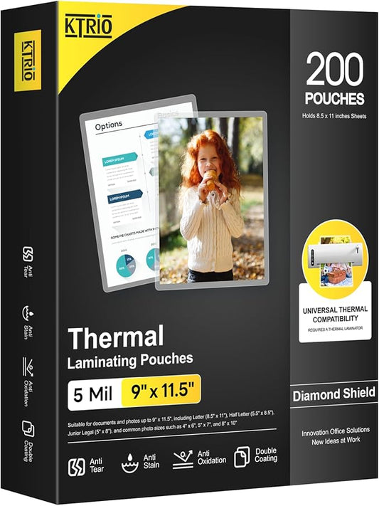 KTRIO Laminating Sheets 5 Mil, Hold 8.5 x 11 inches Sheet, 200 Pack Clear Thermal Laminate Pouches for Laminator, 9 x 11.5 inches Lamination Sheets, Home Office School Supplies-DeskLoop Office