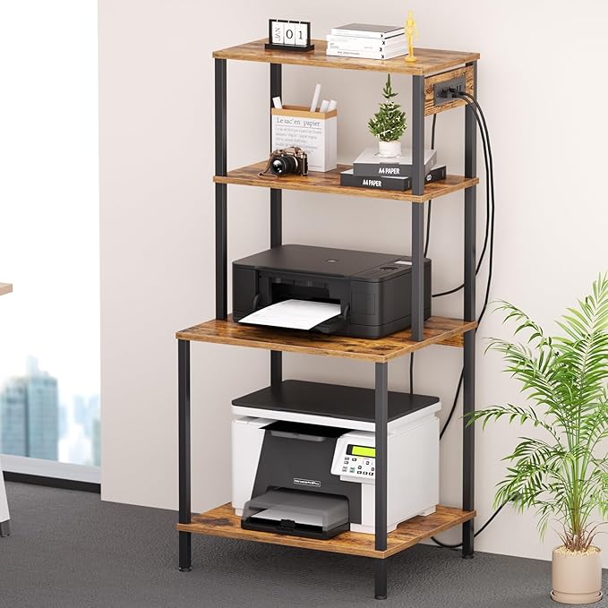 Printer Stand with Charging Station, Large Printer Table by Asgolion