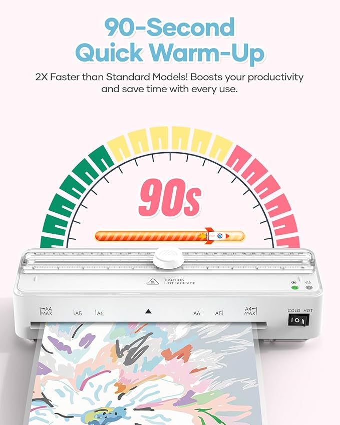 Kejector Laminator Machine, 9 Inch with 20 A4 Sheets Thermal and Cold Lamination Built in Cutter Quick Warm Up for Home Office School, White-DeskLoop Office