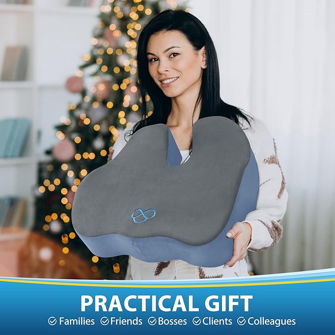 BlissTrends Seat Cushion,Thick Memory Foam Cushions for Office Chair, Car Seat, Airplane, Relieving Pressure Tailbone Sciatica Back Pain for Office Workers, Car Drivers 4.7in Thick Dark Grey&Blue-DeskLoop Office