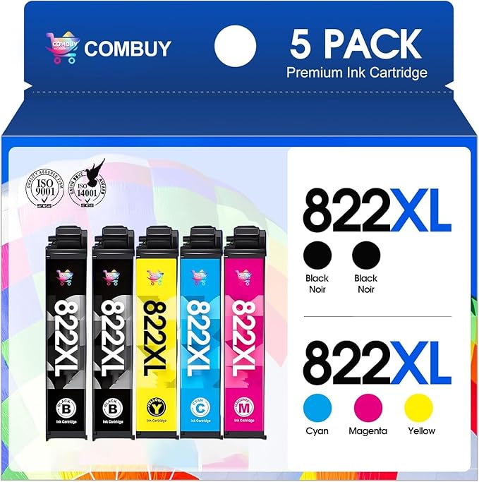 822XL Ink Cartridges Combo Pack Remanufactured Replacement for Epson 822XL Ink Cartridges 822XL Work for Epson WF-3820 Printer WF-4820 WF-4830 WF-4833 WF-3823 WF-4834 (5 Pack)-DeskLoop Office