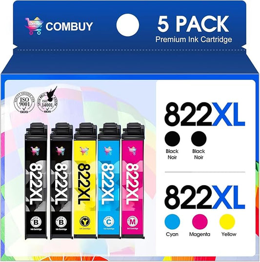 822XL Ink Cartridges Combo Pack Remanufactured Replacement for Epson 822XL Ink Cartridges 822XL Work for Epson WF-3820 Printer WF-4820 WF-4830 WF-4833 WF-3823 WF-4834 (5 Pack)-DeskLoop Office
