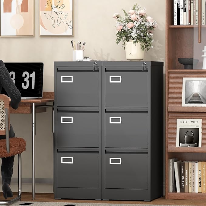 Lockable Vertical Metal File Cabinet 3 Drawer, Steel Filing Cabinet - Image 7