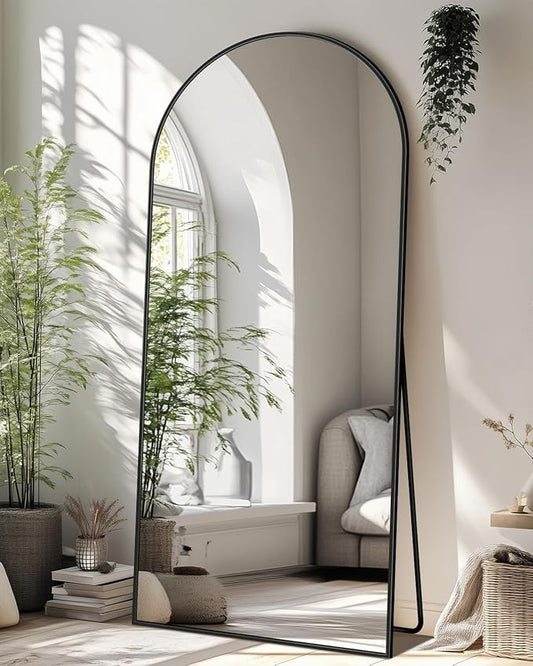 Full-Length Floor Mirror with Stand, 58"x21" Arched Style Full Body Standing Mirror for Bedroom, Living Room, Gym, Dorm - Shatter-Resistant & Easy Assembly, Black-DeskLoop Office