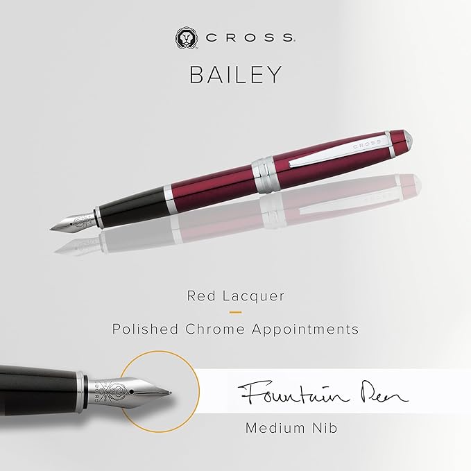 Cross Bailey Refillable Fountain Presented in a Premium Gift Box - Medium Point, Black Ink, Red-DeskLoop Office