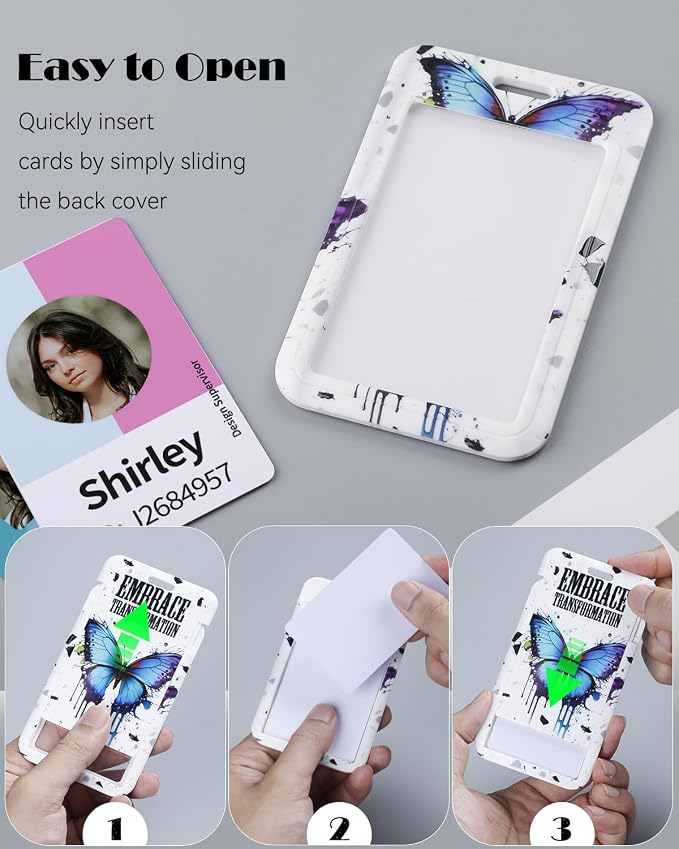 Uniclife Fashionable Sliding Badge Holder, Butterfly Pattern Plastic Card Holder - Image 2