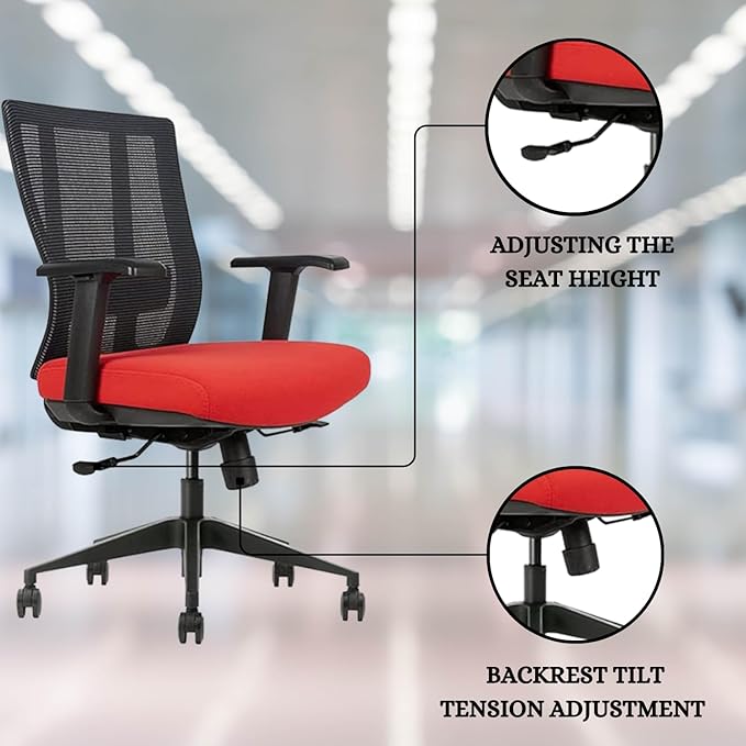 Bitchair Ergonomic Mesh Conference Room Chair - Adjustable Lumbar Support Computer Desk Chair Height Adjustable Arms - Seat Depth Adjustable Executive Office Chair - Black (Red) (Pack of 1)-DeskLoop Office