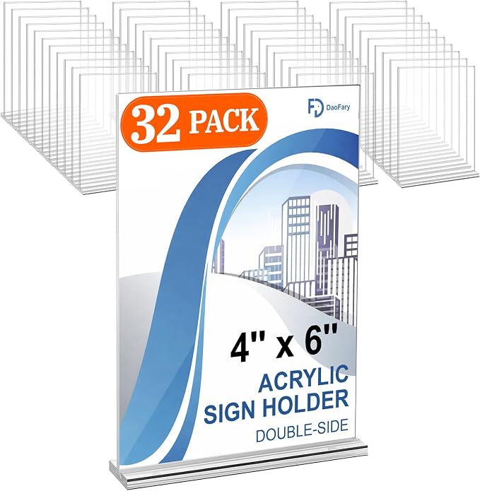 Daofary 4 x 6 Acrylic Sign Holder, 32 Pack Clear Double Sided Table Stand | by Daofary
