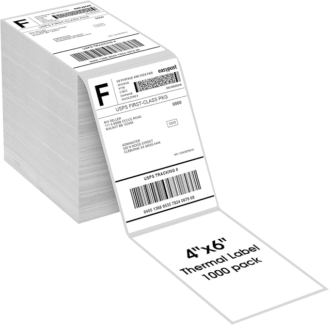 MaxGear 4" x 6" Direct Thermal Shipping Labels, 1000 Fanfold, BPA-Free; by MaxGear