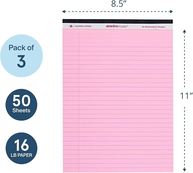 ROARING SPRING Enviroshades Pink Legal Pads, 3 Pack, Legal Ruled Recycled - Image 3