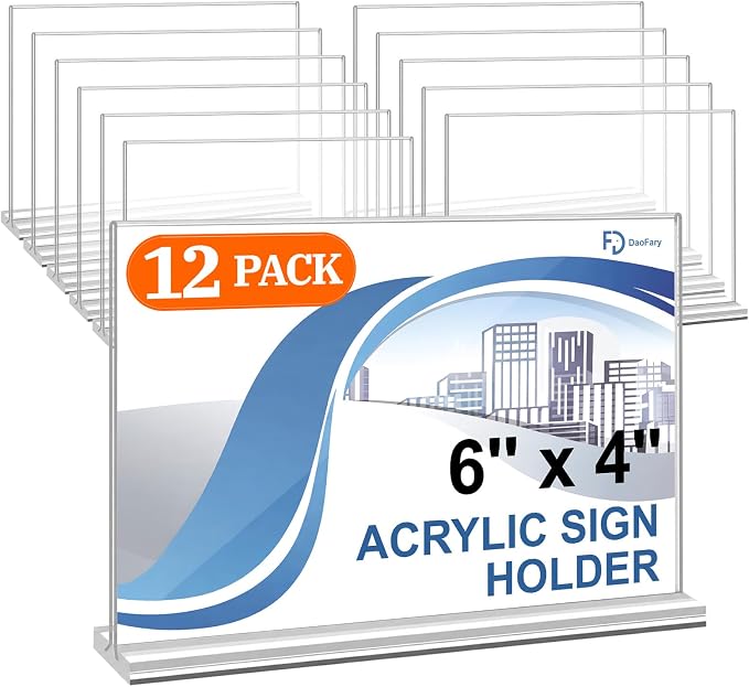 Daofary Acrylic Sign Holder 4 x 6 Horizontal, 12 Pack Double-Sided Stand up by Daofary