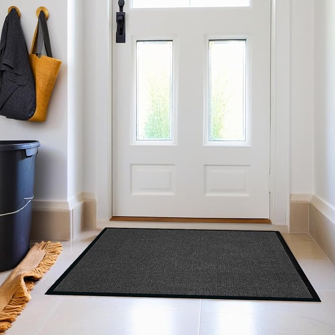 Front Door Mat, 3' x 6' Commercial Floor Mat, Heavy Duty Welcome Mat, Rubber Backing Non Slip Doormat for Entryway (Black, 3x6FT)-DeskLoop Office