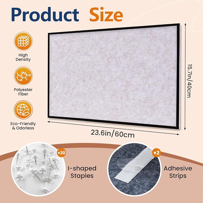 Felt Bulletin Board 23.6 x 15.7 Inch – Black Frame, Corkboard Alternative - Image 3