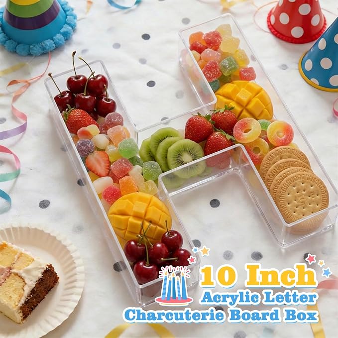 Ledido 10’’ Acrylic Letter Charcuterie Board Box, Reusable Fillable Serving Tray - Image 2
