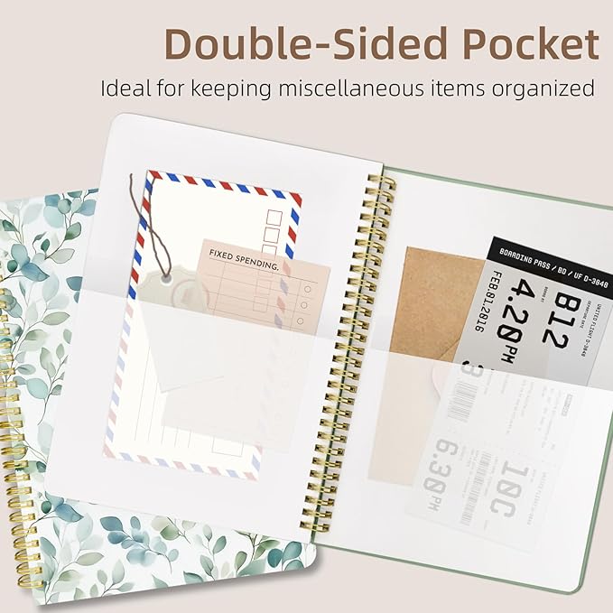 Cute Spiral Notebook journal B5 Aesthetic Pretty Design for Women Girls Kawaii with Pocket, 10 x 7.2 inch, Lined, Spring Leaves-DeskLoop Office