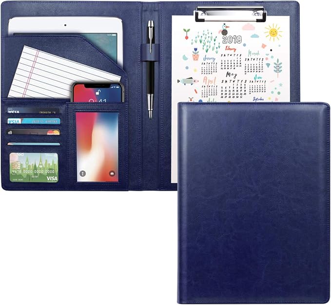 Padfolio Clipboard Folder Portfolio, Faux Leather Storage Clipboard by WAVEYU