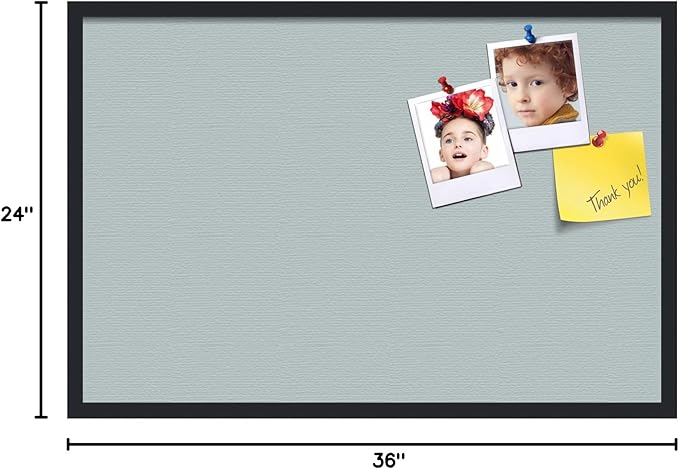 PinPix 36x24 Inch Cork Bulletin Board. This Decorative Framed Pin Board Comes with Soft Blue Design and a Satin Black Frame. Ideal for Home Office Decor or Message Board (PinPix-1814)-DeskLoop Office