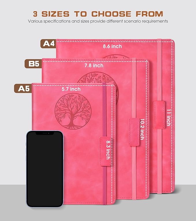 Lined Journal Notebook for Women Men,256 Pages A4 Large Hardcover Leather Journals for Writing,Travel,Business,Work,School,College Ruled Notebooks for Note Taking,Diary Notepad 8.6"×11" (pink)-DeskLoop Office