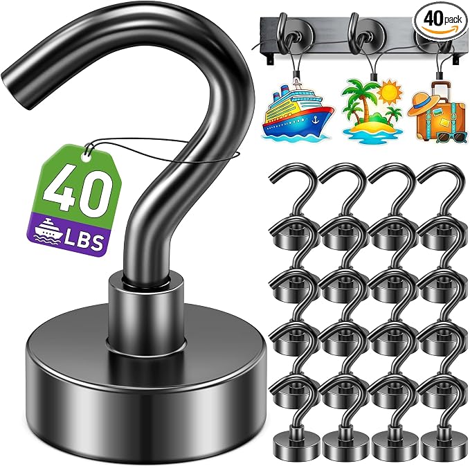 40 Pack Magnetic Hooks for 2026 Cruise Cabins Beach Vacation 30lbs+ Heavy Duty by MUKFIRM