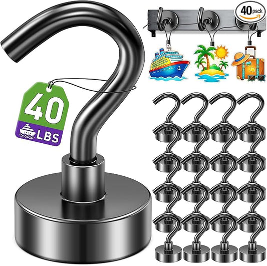 40 Pack Magnetic Hooks for 2026 Cruise Cabins Beach Vacation 30lbs+ Heavy Duty by MUKFIRM