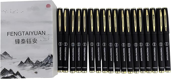 Fengtaiyuan Gel Ink Roller Ball Pens, Black Ink, Ultra Fine 0.38mm, Comfortable Grip, Easy Hold, Writting Pens, Smooth, 18 Count (Black-0.38mm-038P18SS)-DeskLoop Office