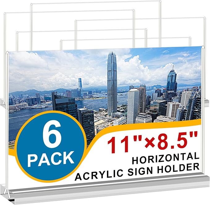 Arrobust Acrylic Sign Holder 8.5x11 Inches 6 Pack Horizontal, T -Shaped Double by Arrobust