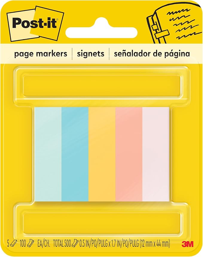 Post-it Page Markers, 0.5X 1.75 in, 5 Pads, 100 Sheets/Pad | Ideal by Unknown