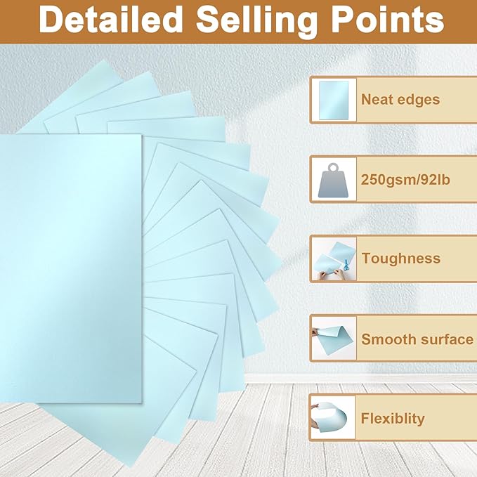 120 Sheets Light Blue Shimmer Cardstock 8.5 x 11 Certificate Paper, 250gsm/92lb Thick Craft Paper Light Blue Card Stock for DIY Cards Making, Greeting Cards, Wedding Invitations, Menus-DeskLoop Office