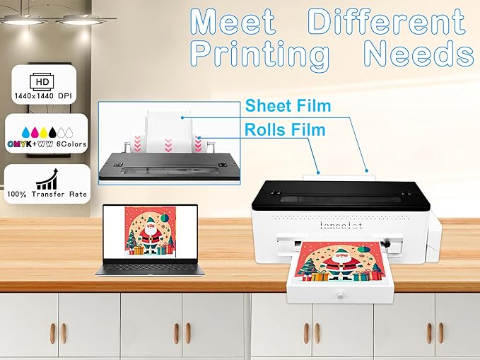 Lancelot A3 L1800 DTF Printer Bundle DTF Printing Machine with Roll Feeder, White Ink Circulation,t Shirt Printers with Film Cutter for DIY T Shirt Business (Printer+Software+Laptop+Consumables)-DeskLoop Office