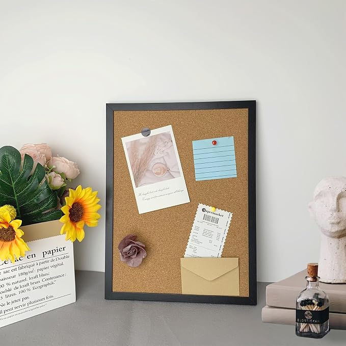 Black Cork Board Bulletin Board, 14.6"X 11" Cork Board, Oak Wood Finish Frame - Image 9