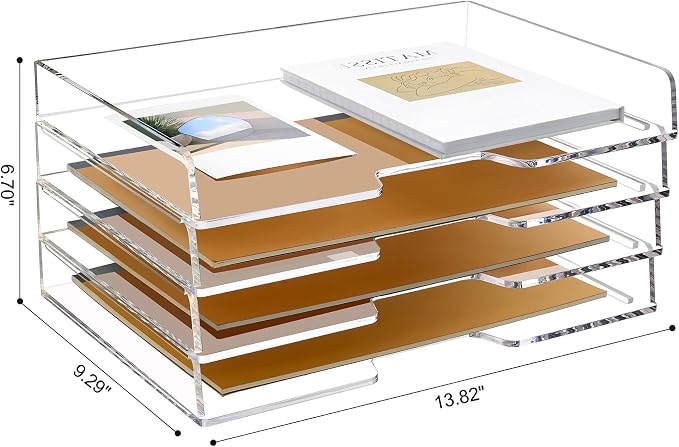 SANRUI Clear Acrylic Paper Tray, 4 Tier Stackable Letter Trays Desk Organizer - Image 6