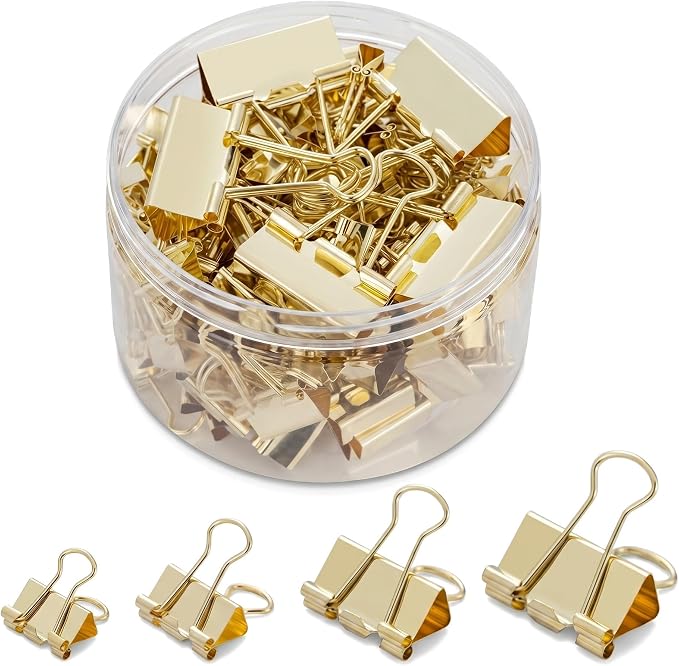 Gold Binder Clips, 100 Pack | Solid Metal, Stainless Steel Handle, Office by ZYFOFFICE