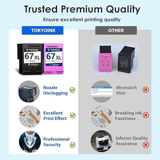 67XL Printer Ink Compatible for HP Ink 67 Replacement for HP67 67XL Ink Cartridges Black/Color Combo Pack Fit for DeskJet 2855e 2827e 4255e 2800e 2700e 2755e 4155e Envy 6000 6055e 6400 6455e Printer-DeskLoop Office