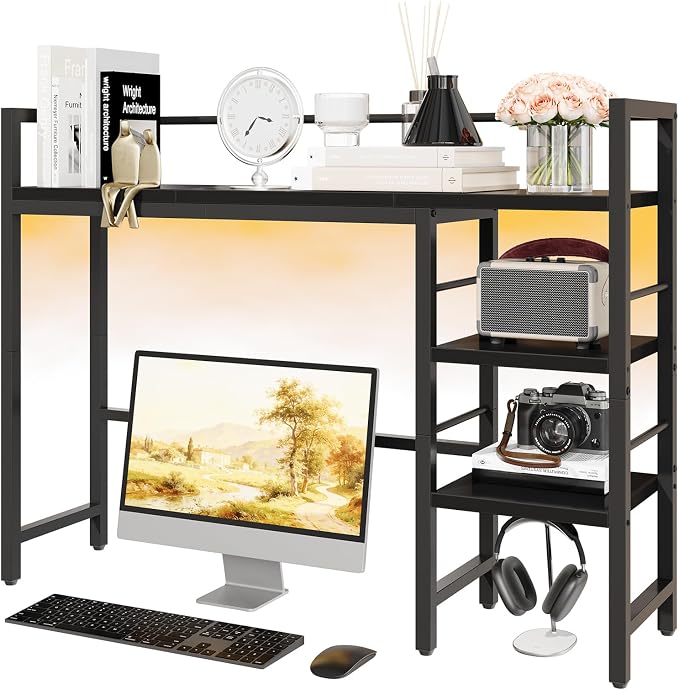 HavenlyYouth Desk Shelf with LED Light Strip, 3-Tier Storage Desktop Organizer by HAVENLYYOUTH
