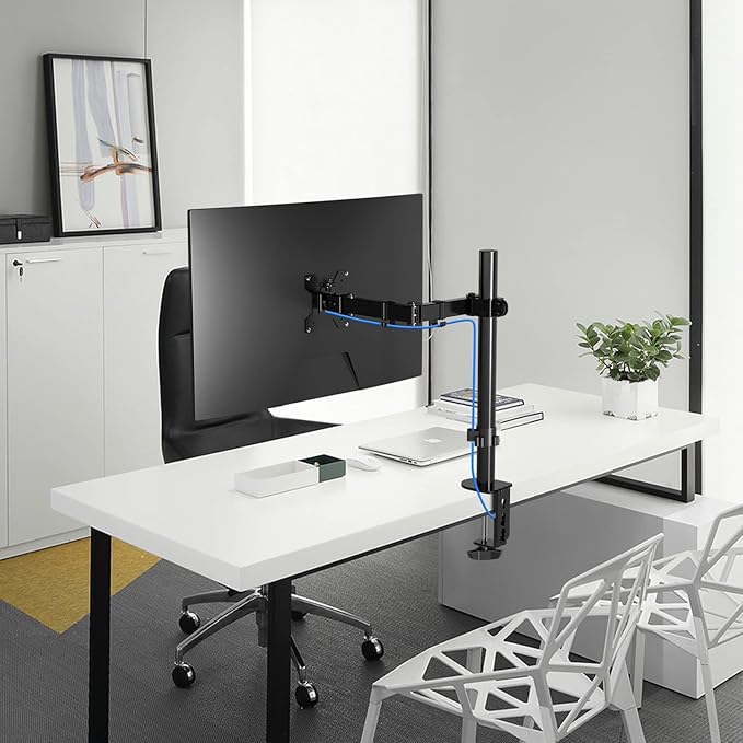 Pholiten Single Monitor Arm Desk Mount, Holds Screens up to 32 inch,Holds Up to 22lbs,Fully Adjustable Stand with C-Clamp and Grommet Base,100x100 Vesa Monitor Stand-DeskLoop Office