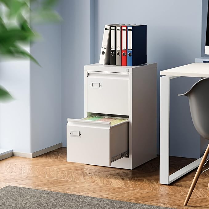 2 Drawer File Cabinet, Filing Cabinets for Home Office, Metal Vertical File Storage Cabinet with Lock, Locking File Cabinet for A4 Legal/Letter, 15" W x 17.7" D x 27.1" H, Assembly Required-DeskLoop Office