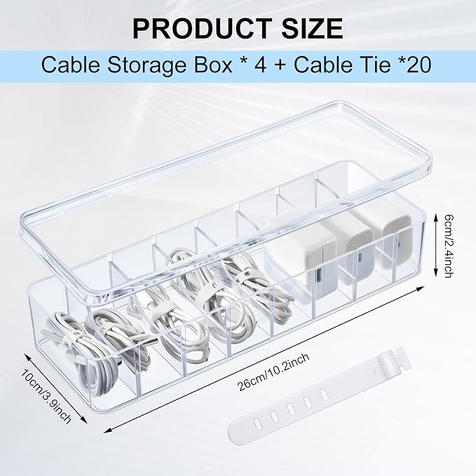 Tatuo 4 Pcs Cord Organizer for Drawer Desktop, Cable Organizer Box - Image 2