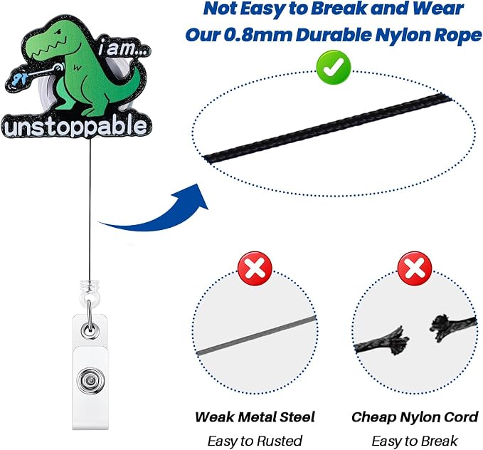 I Am Unstoppable T-Rex Glitter Funny Retractable Nurse Badge Reel ID Holder | - Image 5