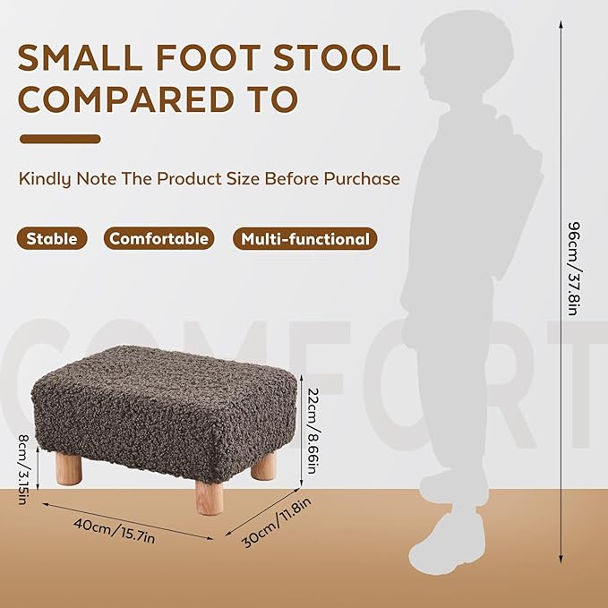 Small Foot Stool Ottoman, Sherpa Footstool Ottoman Foot Rest - Image 2