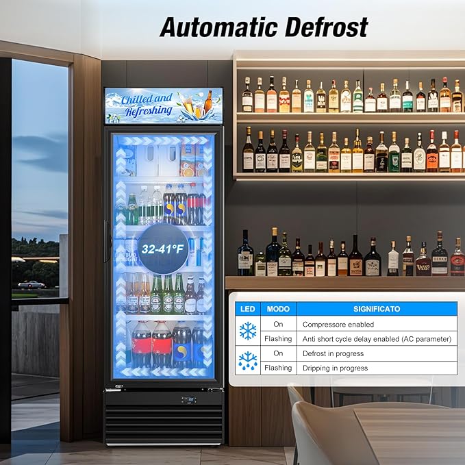 Commercial Beverage Refrigerator, 24 Inch Beverage Fridge, 15 Cu. Ft. Drink Fridge, Display Refrigerator Glass Door, Commercial Display Fridge with Customizable Light Box for Shops, Restaurants, Bars-DeskLoop Office