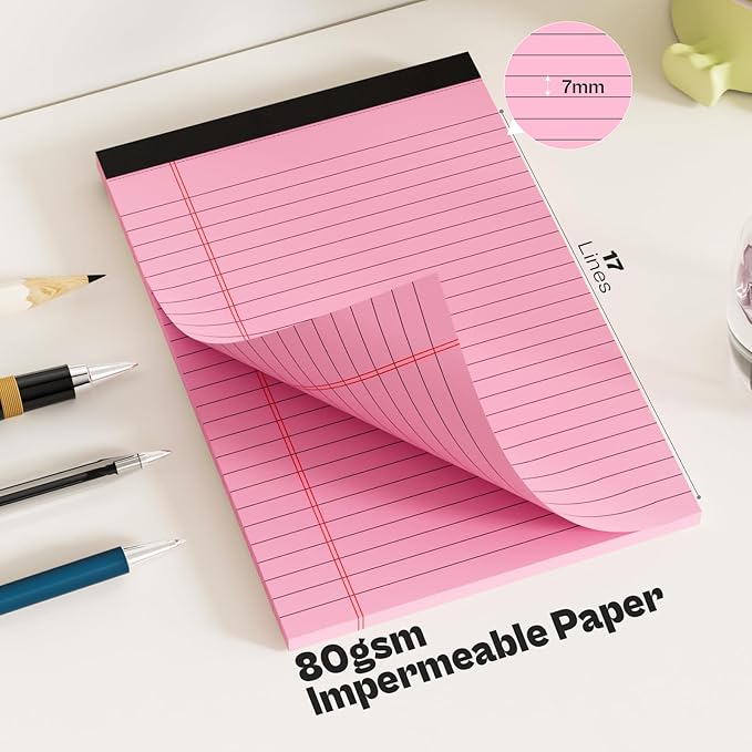 360 Sheets Pink Note Pads 5" x 8" Pack of 12 Small Legal Pads College Ruled Lined Paper with Micro-Perforated Writing Notebook 30 Sheets per Pad Small Notepad for School, Office & Home Supplies-DeskLoop Office